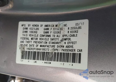 2017 Honda Accord Sport z USA, uszkodzony, nr VIN 1HGCR2F56HA196373